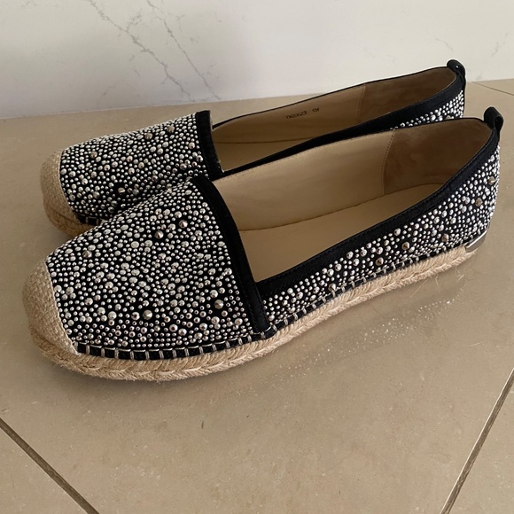 Stuart Weitzman Womens Designer Shoes Rockon Espadrilles Black Studded Size 9M - Picture 2 of 8